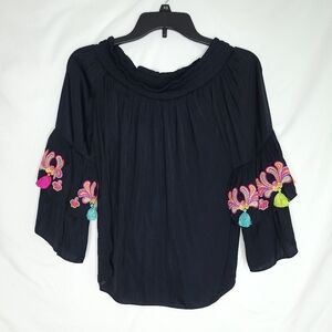 LILLY PULITZER Tobyn Off Shoulder Top With Neon Embroidery SMALL